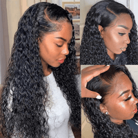 Queen Hair Inc Lace Frontal Wigs 13x4 Water Wave Human Hair Wigs 250% 180% Density #1B Natural Color