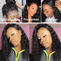 Queen Hair Inc Lace Frontal Wigs 13x4 Water Wave Human Hair Wigs 250% 180% Density #1B Natural Color