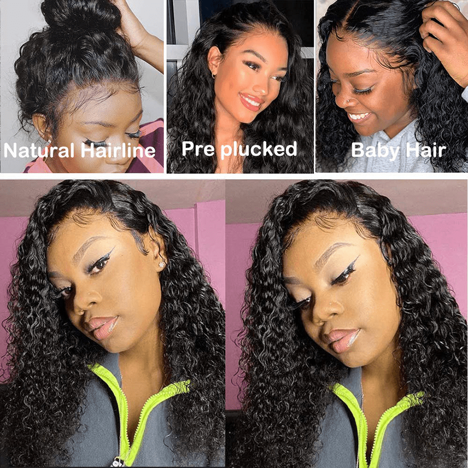 Queen Hair Inc Lace Frontal Wigs 13x4 Water Wave Human Hair Wigs 250% 180% Density #1B Natural Color