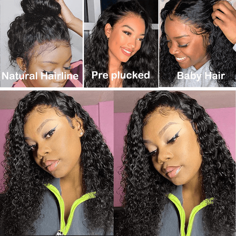 Queen Hair Inc Lace Frontal Wigs 13x4 Water Wave Human Hair Wigs 250% 180% Density #1B Natural Color