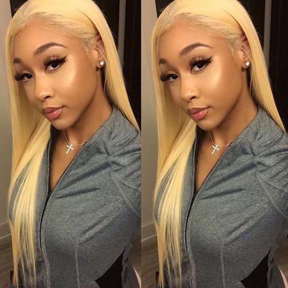 Queen Hair 13*4 Lace Frontal #613 Blonde Color Free Part Ear To Ear Straight